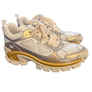 CAT Caterpillar Kaden Sneaker Women‎ Size 8 White Gold Chunky Sole Comfort